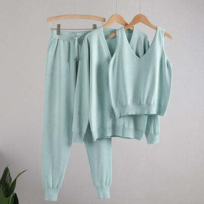 3Pcs Knitted Cardigan, Top, and Pants Tracksuit 8