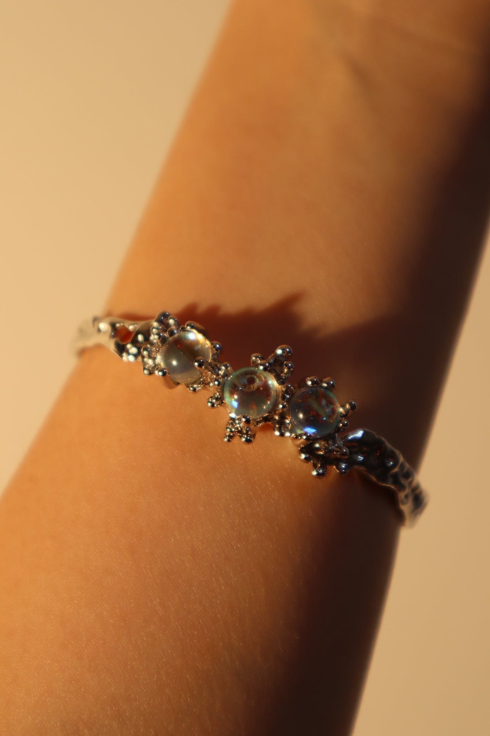 Unisex Bracelet Silver Zirconia Moonstones Stretchable - 1