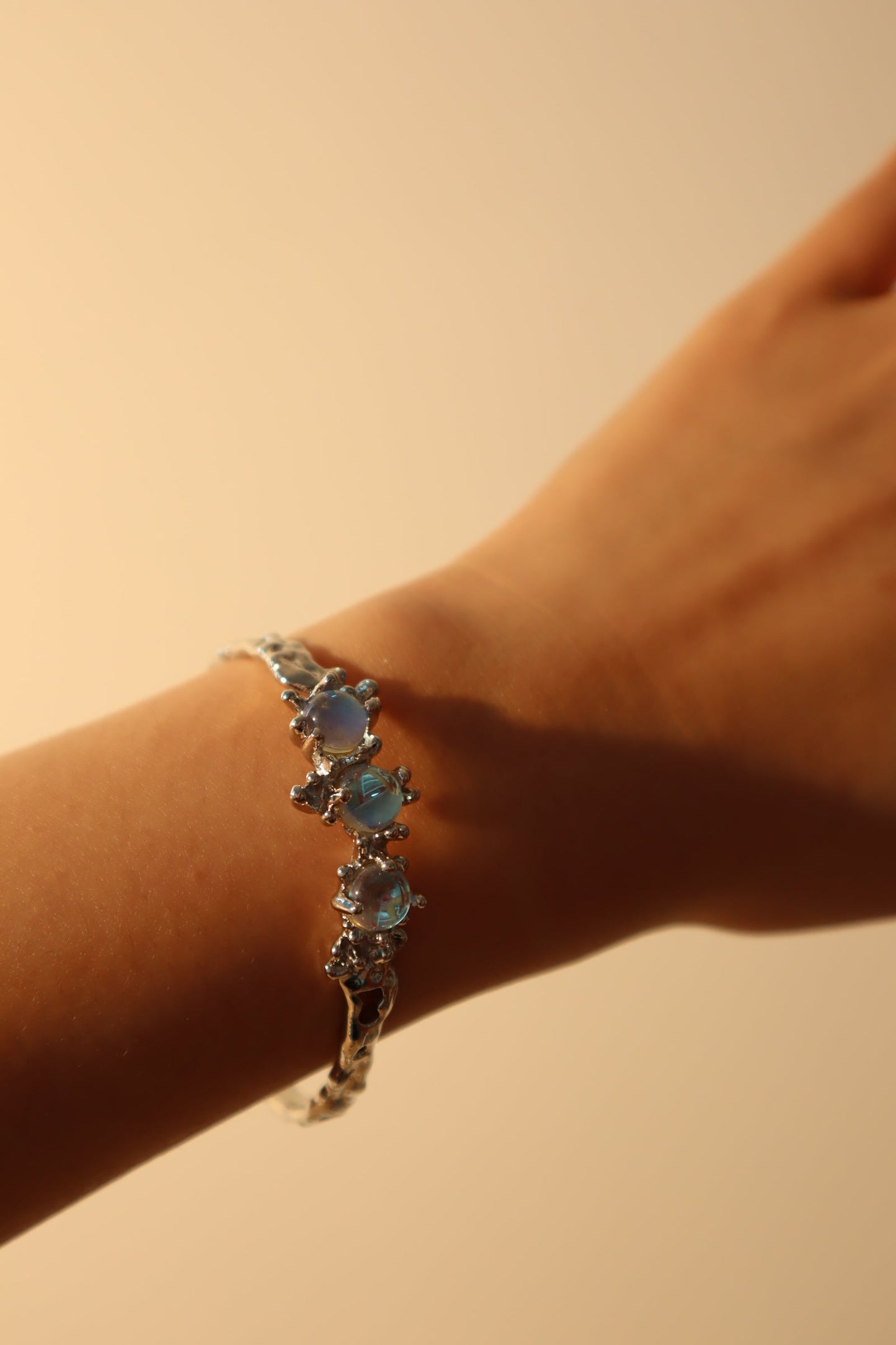 Unisex Bracelet Silver Zirconia Moonstones Stretchable - 2