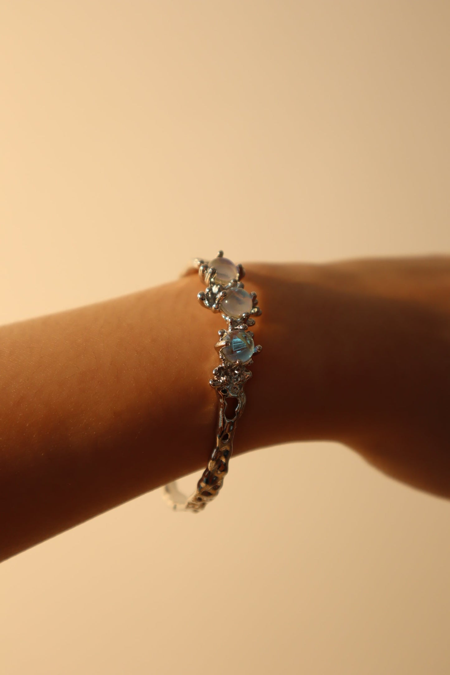 Unisex Bracelet Silver Zirconia Moonstones Stretchable - 3