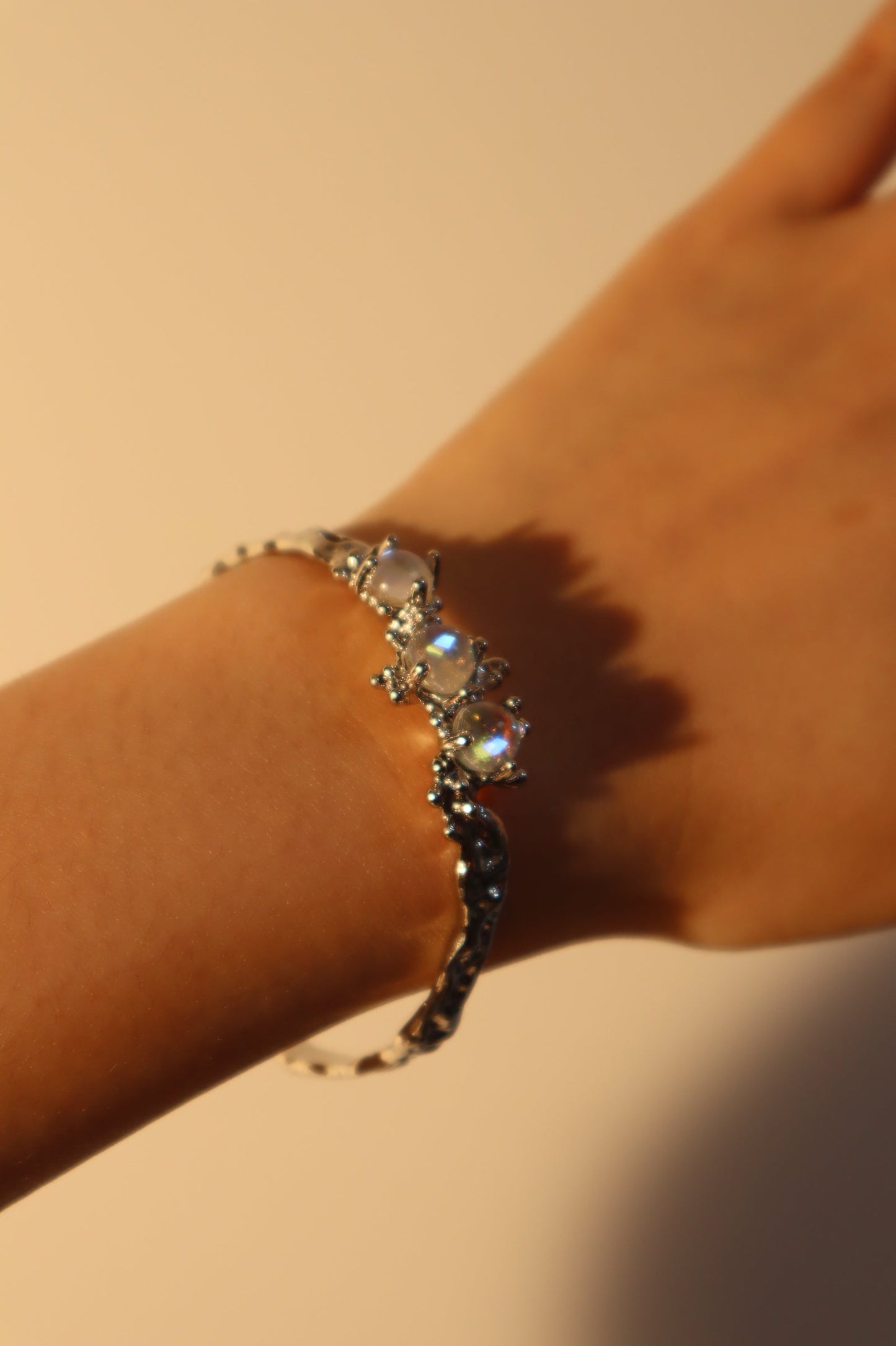 Unisex Bracelet Silver Zirconia Moonstones Stretchable - 4