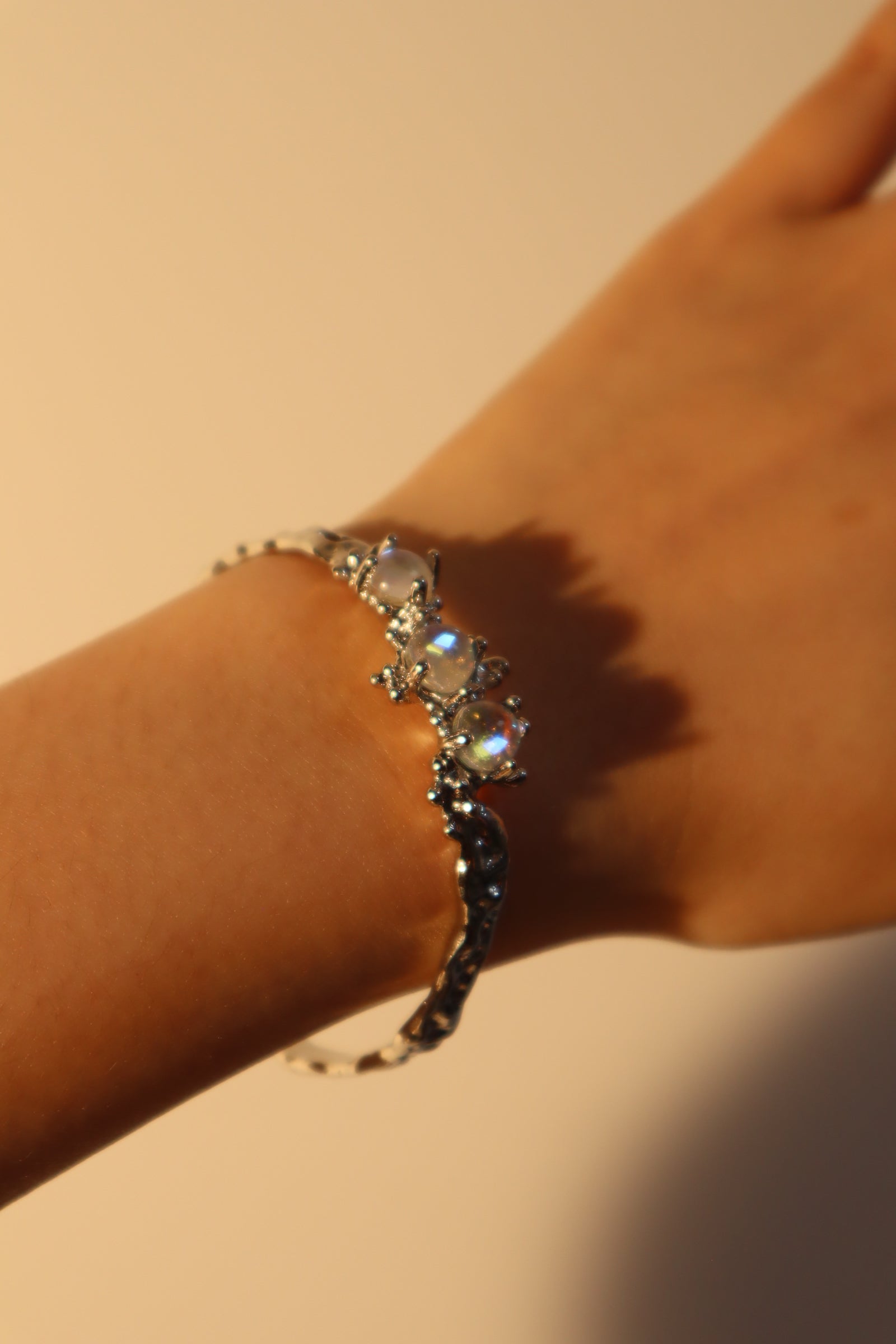 Unisex Bracelet Silver Zirconia Moonstones Stretchable - 4