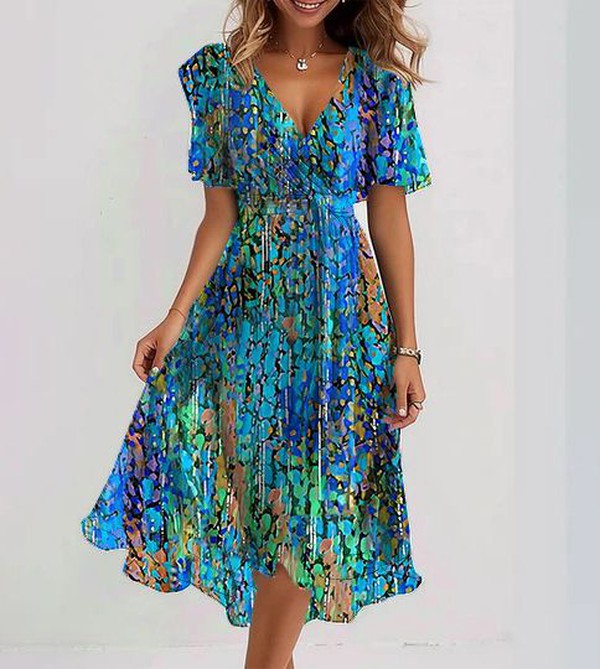 Women's Floral Dress Blue Polyester Summer Dresses 1