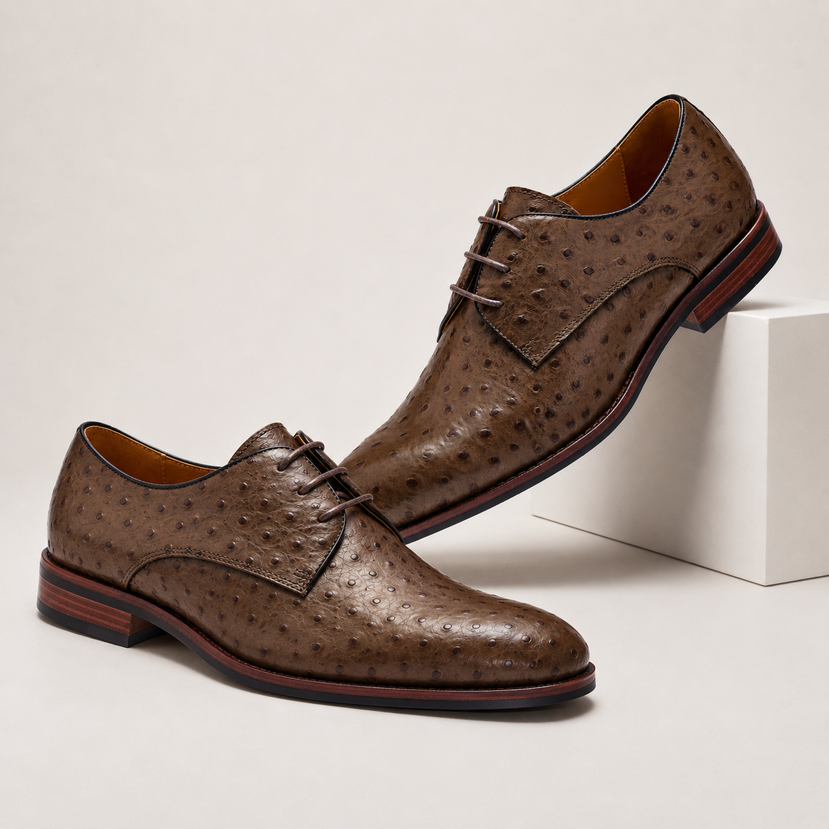 Men's Textured Leather Derby Dress Shoes in Brown - additional view 14 | Hensley London