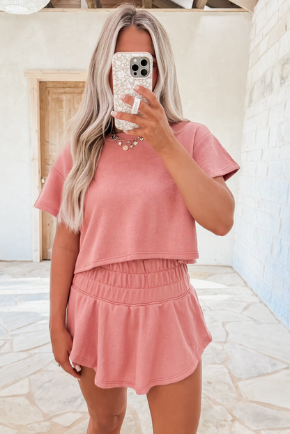 Women's Cropped Tee and Ruffle Skort Set - View 9 | Hensley London