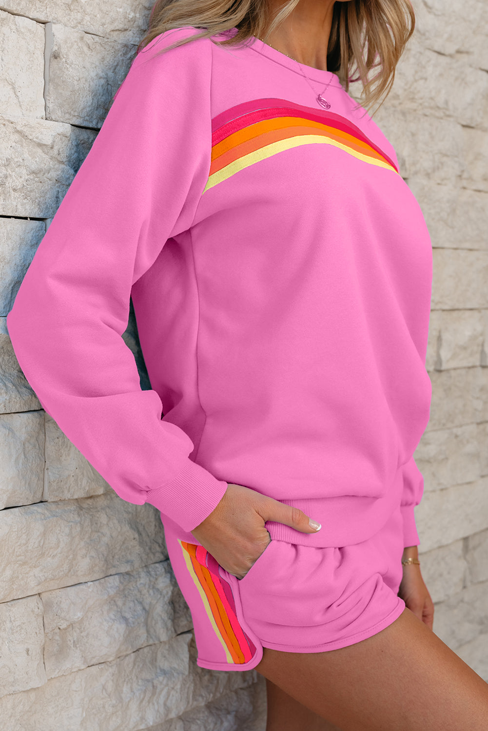 Women's Striped Pullover and Shorts Set - View 3 | Hensley London