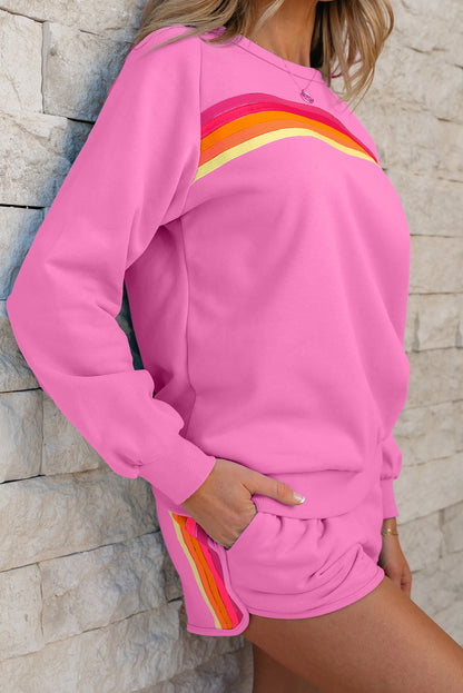 Women's Striped Pullover and Shorts Set - View 3 | Hensley London