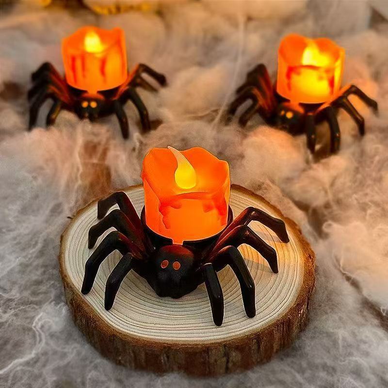 Halloween Spider Candle Lamp Orange Plastic LED 9