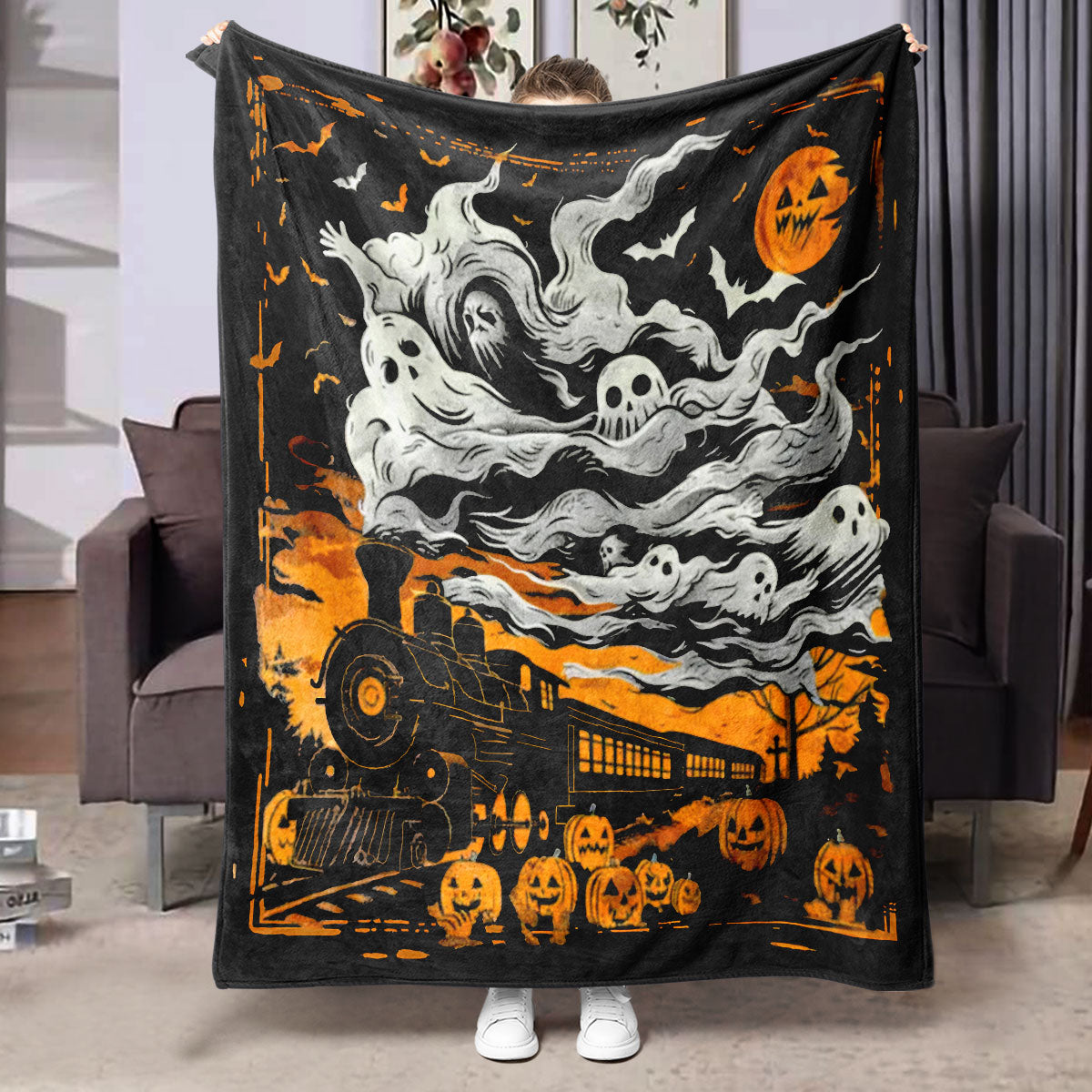 Halloween Flannel Blanket Black Geometric Polyester Multi-Size 33