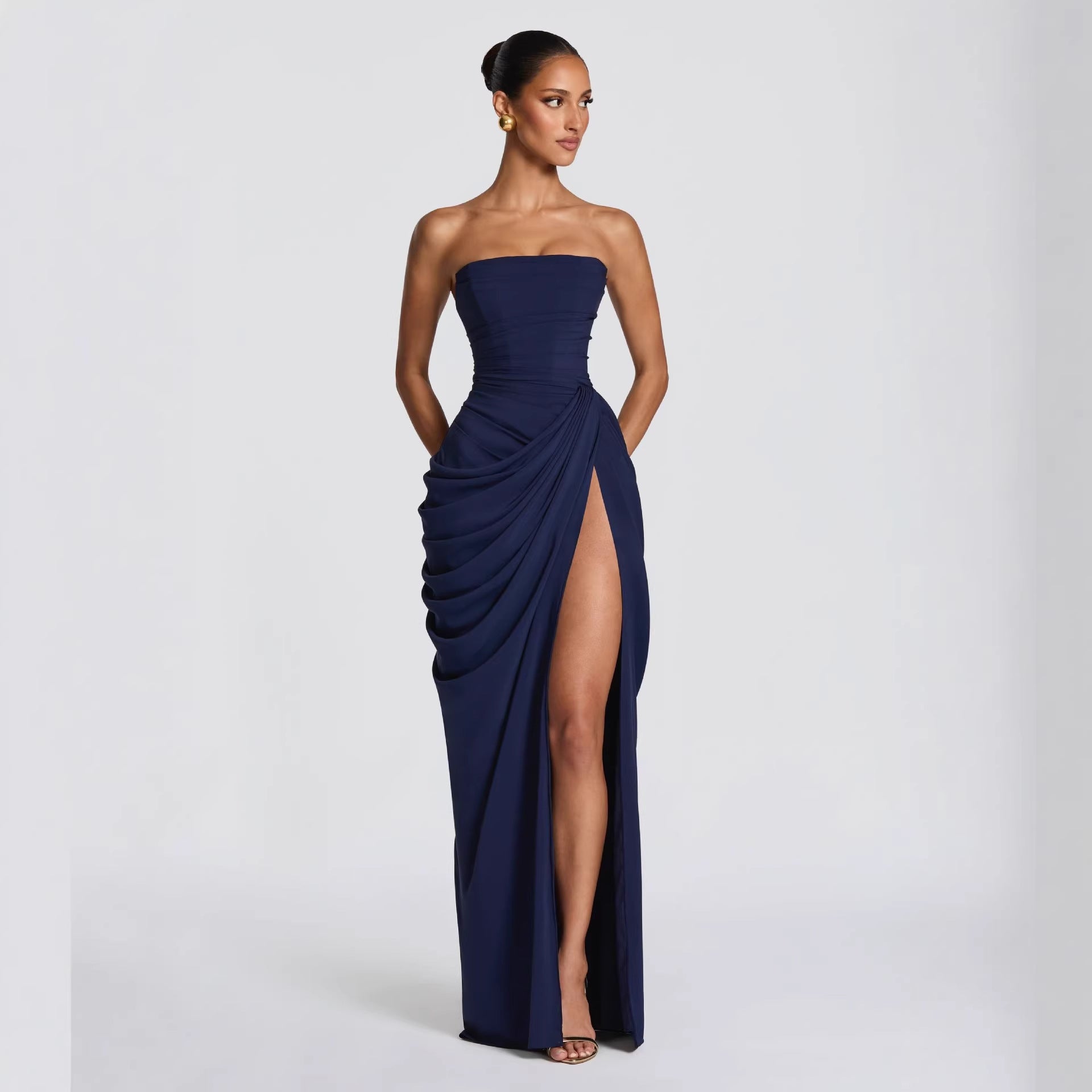 Women's Long Sleeve Suspender Maxi Dress - View 5 | Hensley London