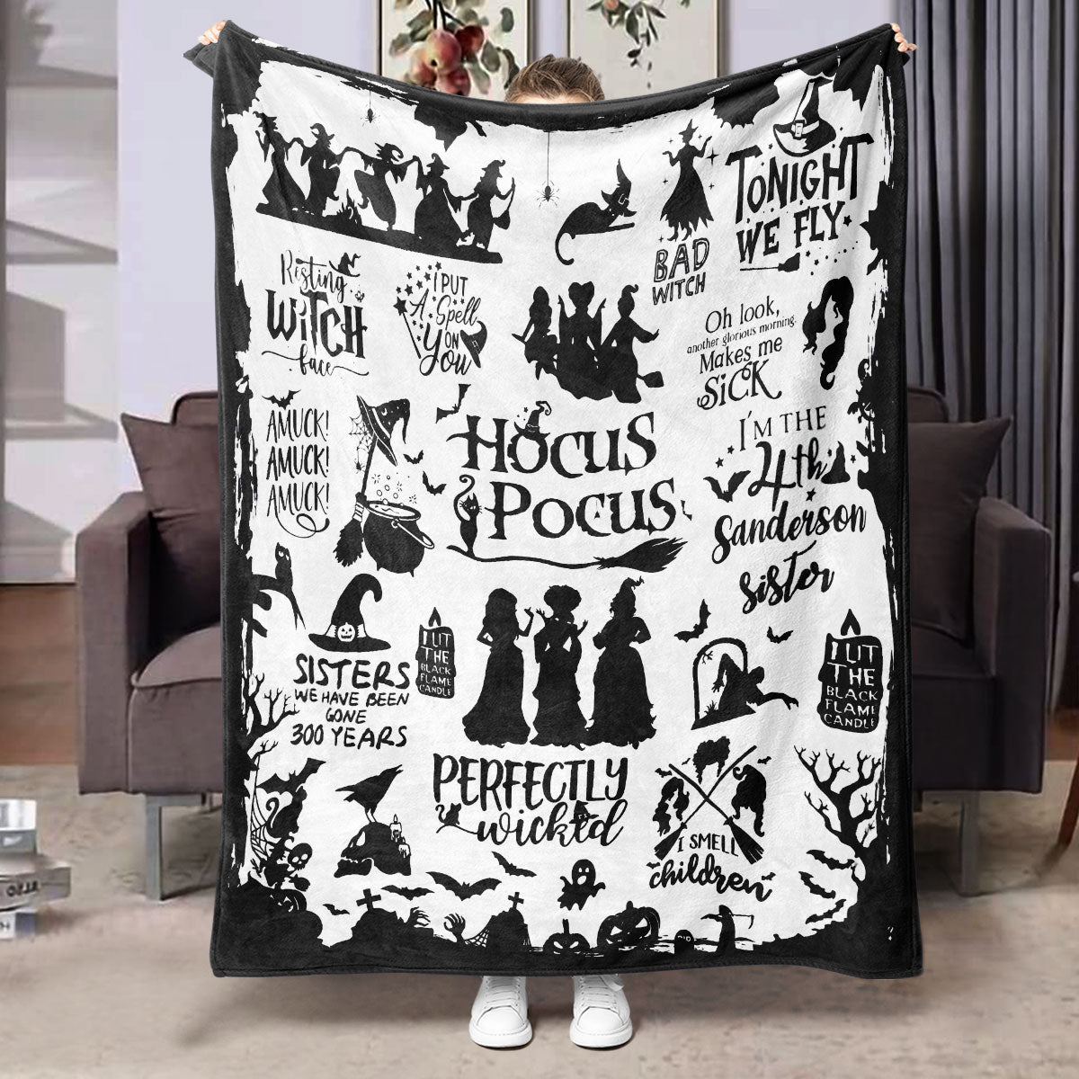 Halloween Flannel Blanket Black Geometric Polyester Multi-Size 36