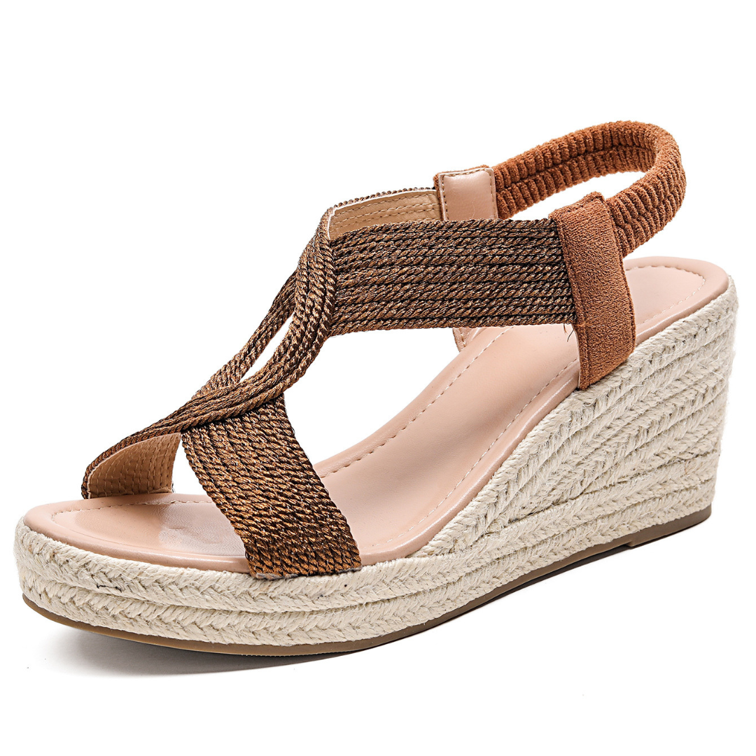 Women's Braided Strap Wedge Sandals in Bronze – product three-quarter view | Hensley London