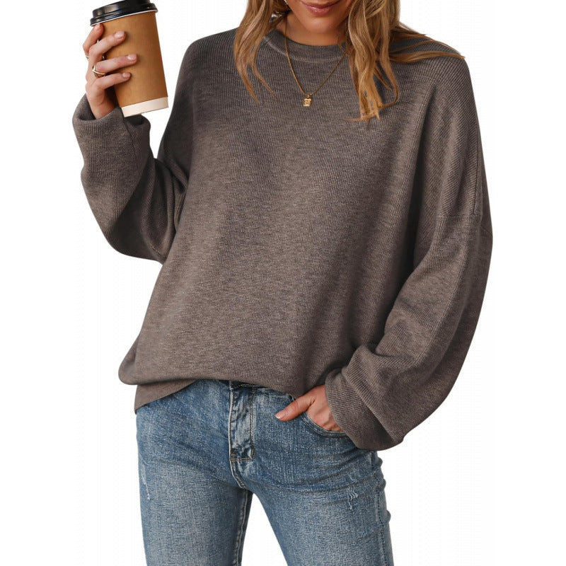 Women's Crew-Neck Knit Jumper in Coffee – front view | Hensley London