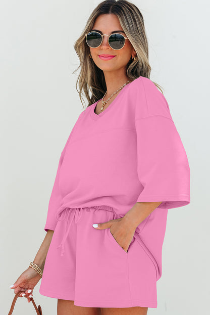 Women's V Neck Half Sleeve Tee and Shorts Set - View 6 | Hensley London