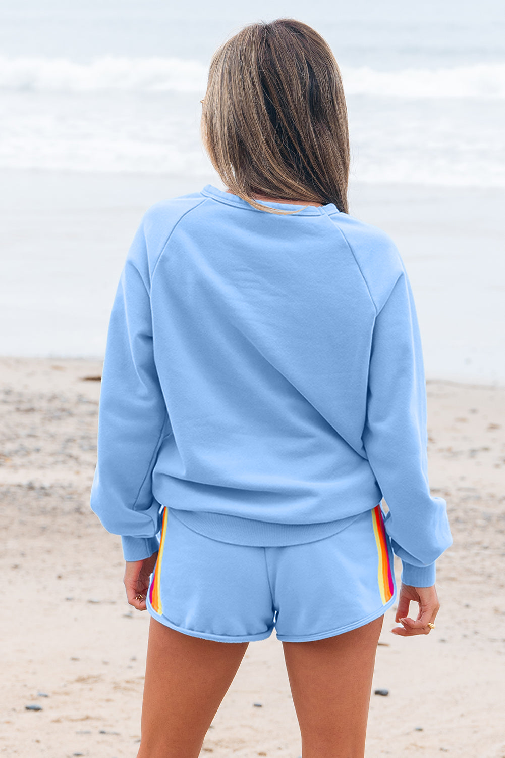 Women's Striped Pullover and Shorts Set - View 11 | Hensley London