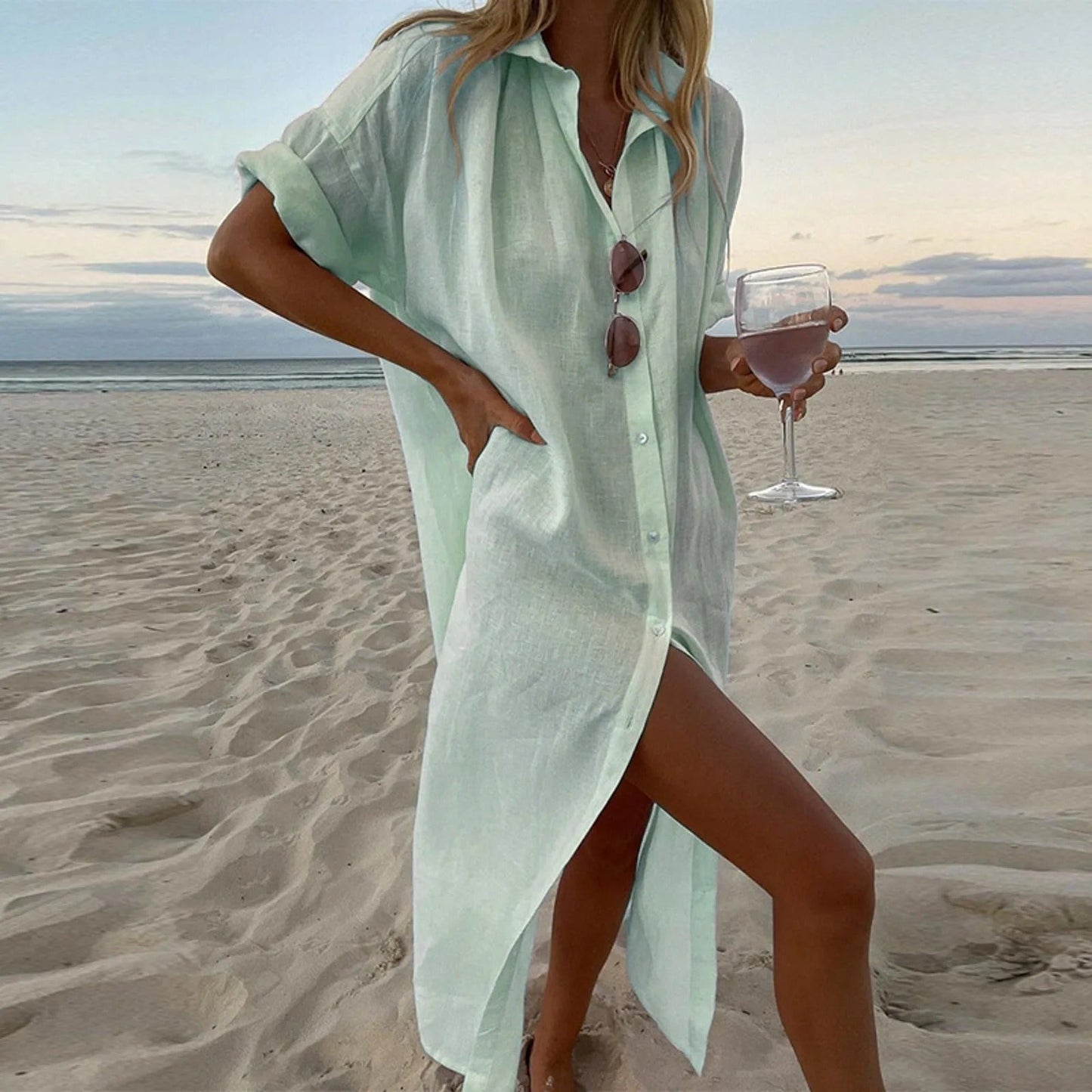 Women's Shirt Dress White Size M Cotton Blend-4