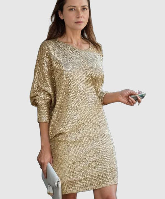 Women's Mini Dress Black Sequin Polyester Off-Shoulder-2