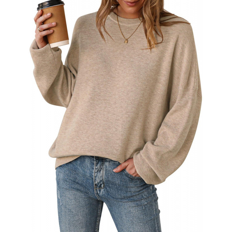 Women's Crew-Neck Knit Jumper in Camel – front view | Hensley London