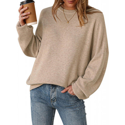 Women's Crew-Neck Knit Jumper in Camel – front view | Hensley London
