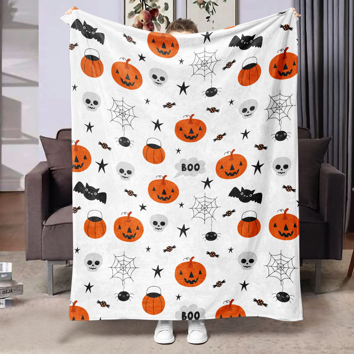 Halloween Flannel Blanket Black Geometric Polyester Multi-Size 18