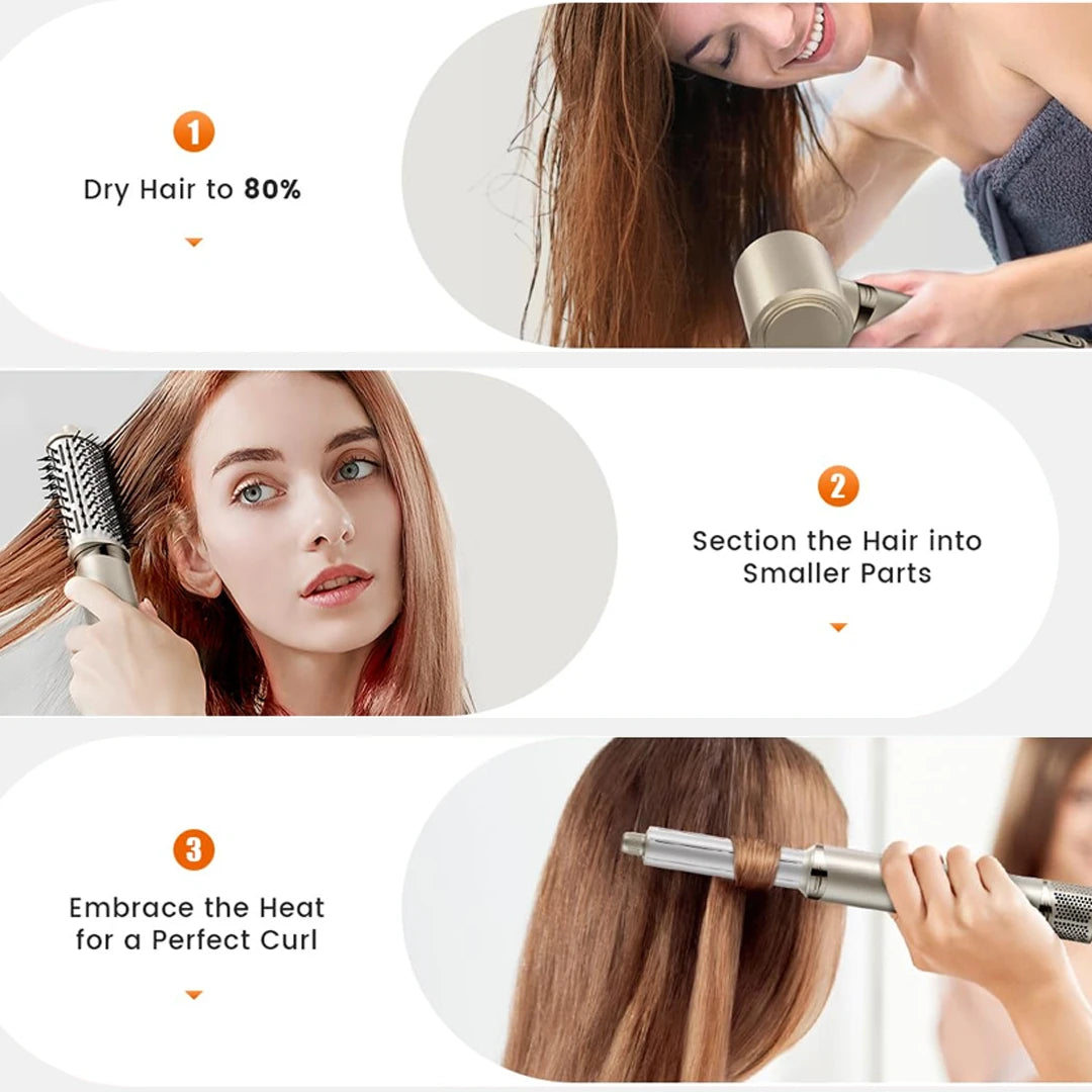 Professional Hair Styler Brush 8-in-1 Hot Air Tool Black Plastic - 3