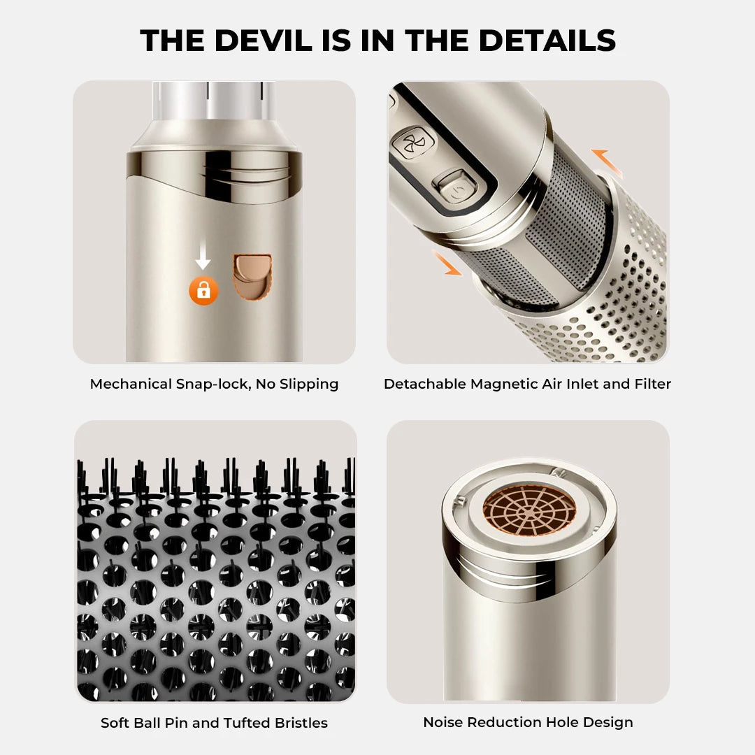 Professional Hair Styler Brush 8-in-1 Hot Air Tool Black Plastic - 4