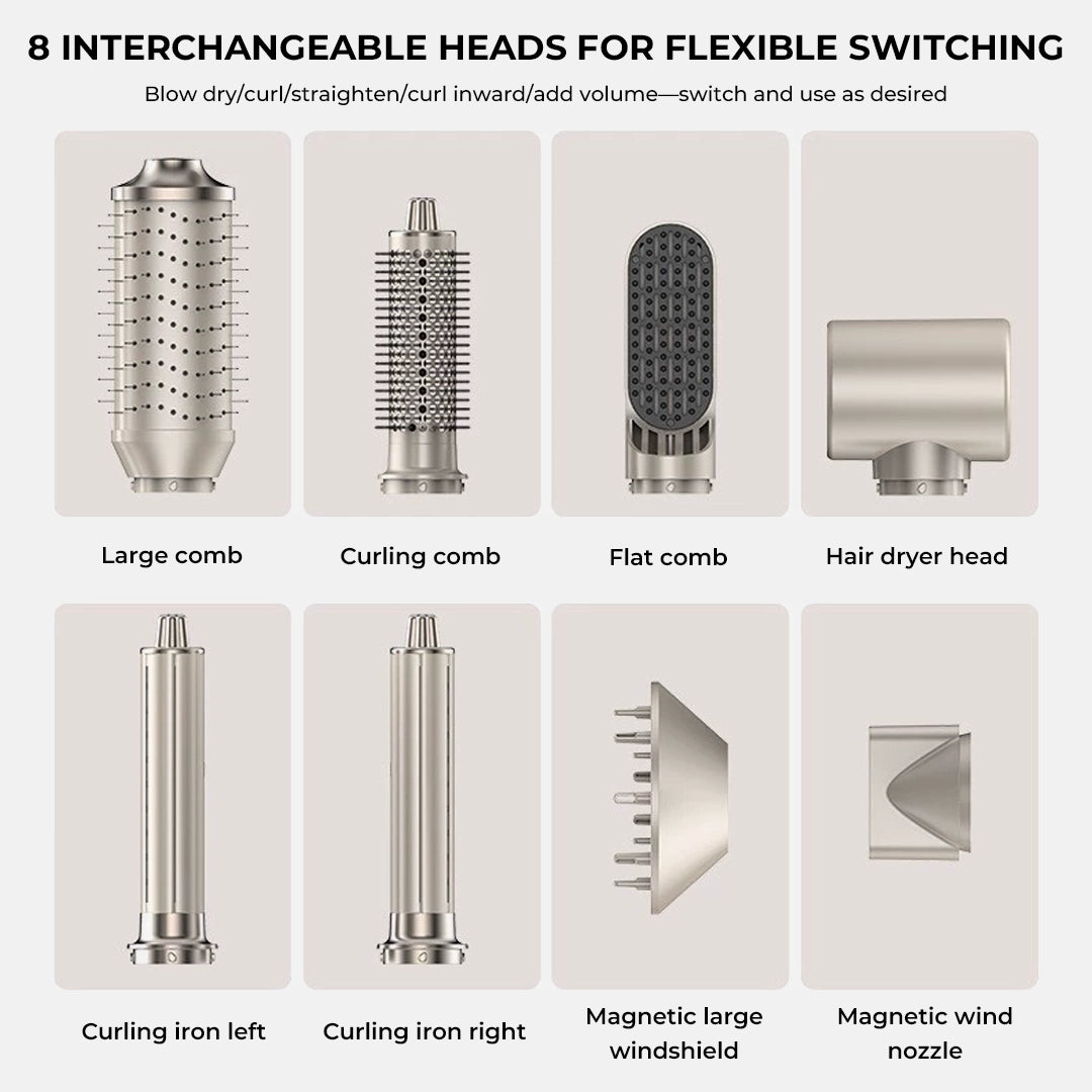 Professional Hair Styler Brush 8-in-1 Hot Air Tool Black Plastic - 5