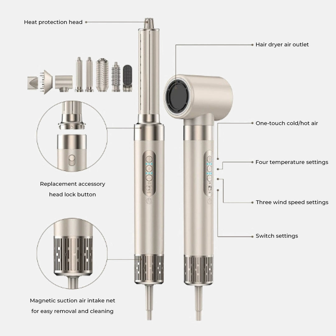 Professional Hair Styler Brush 8-in-1 Hot Air Tool Black Plastic - 6