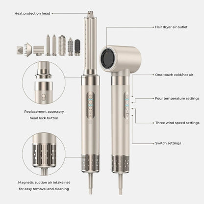 Professional Hair Styler Brush 8-in-1 Hot Air Tool Black Plastic - 6