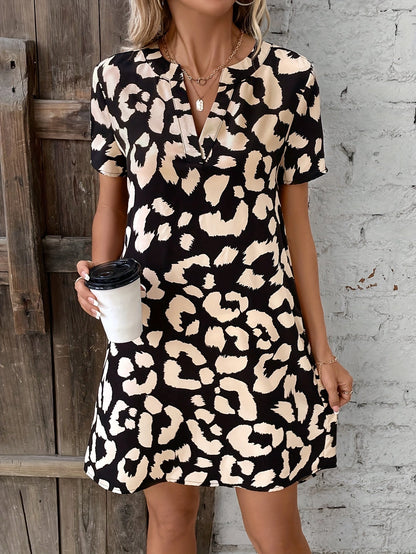 Women's V-Neck Dress Leopard Print Short Sleeve Polyester 2