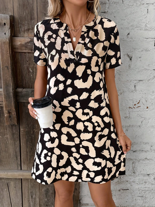 Women's V-Neck Dress Leopard Print Short Sleeve Polyester 2