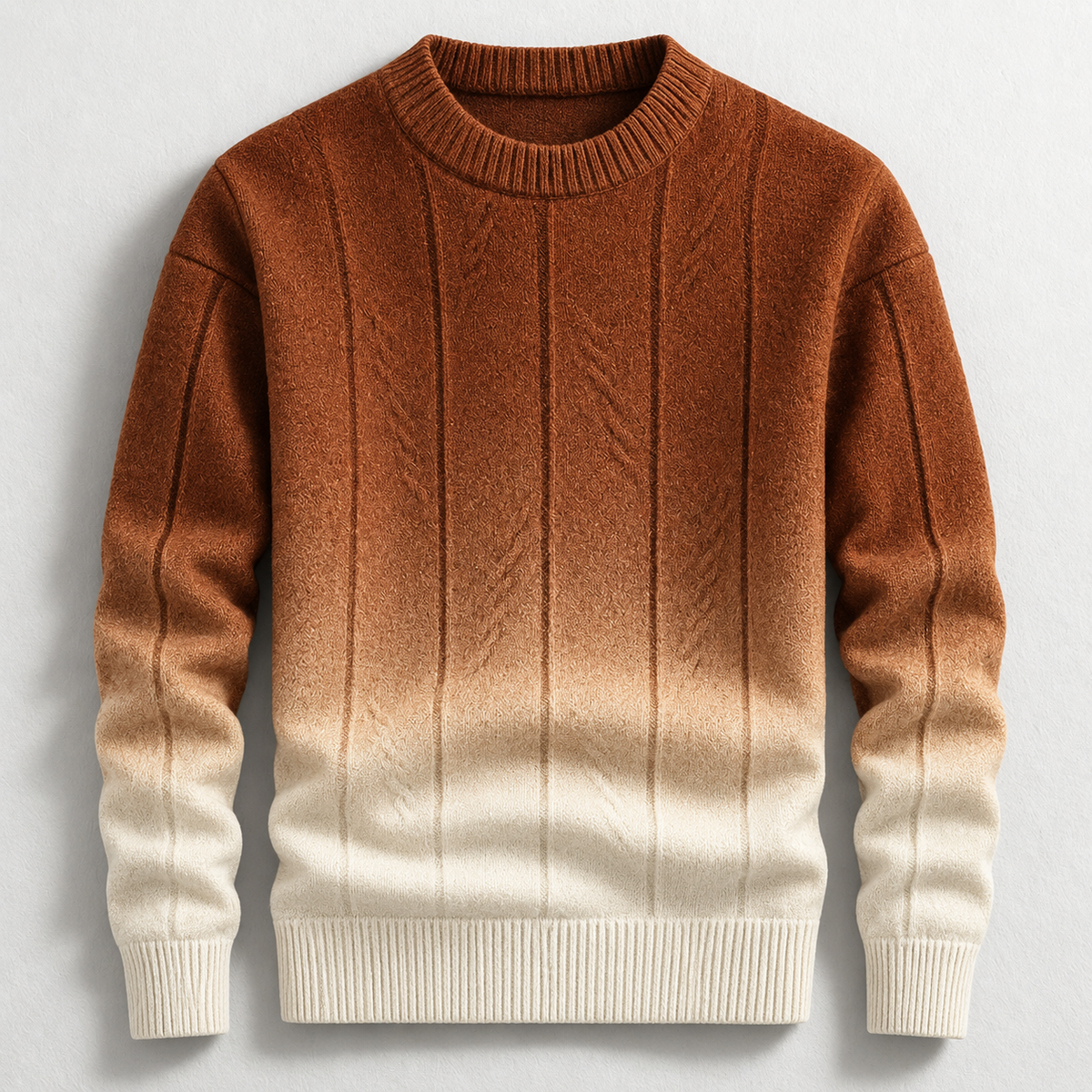 Men's Textured Ombre Crew-Neck Jumper in Brown – front product view | Hensley London