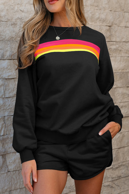 Women's Striped Pullover and Shorts Set - View 7 | Hensley London