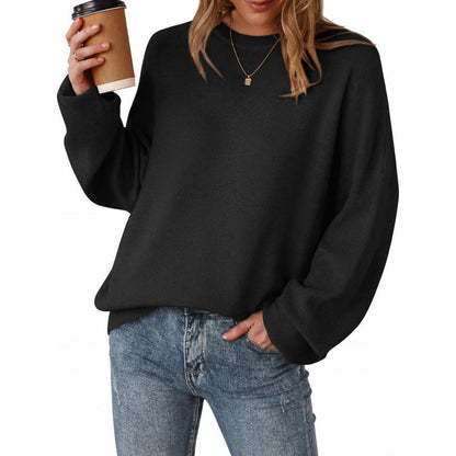 Women's Crew-Neck Knit Jumper in Black – front view | Hensley London