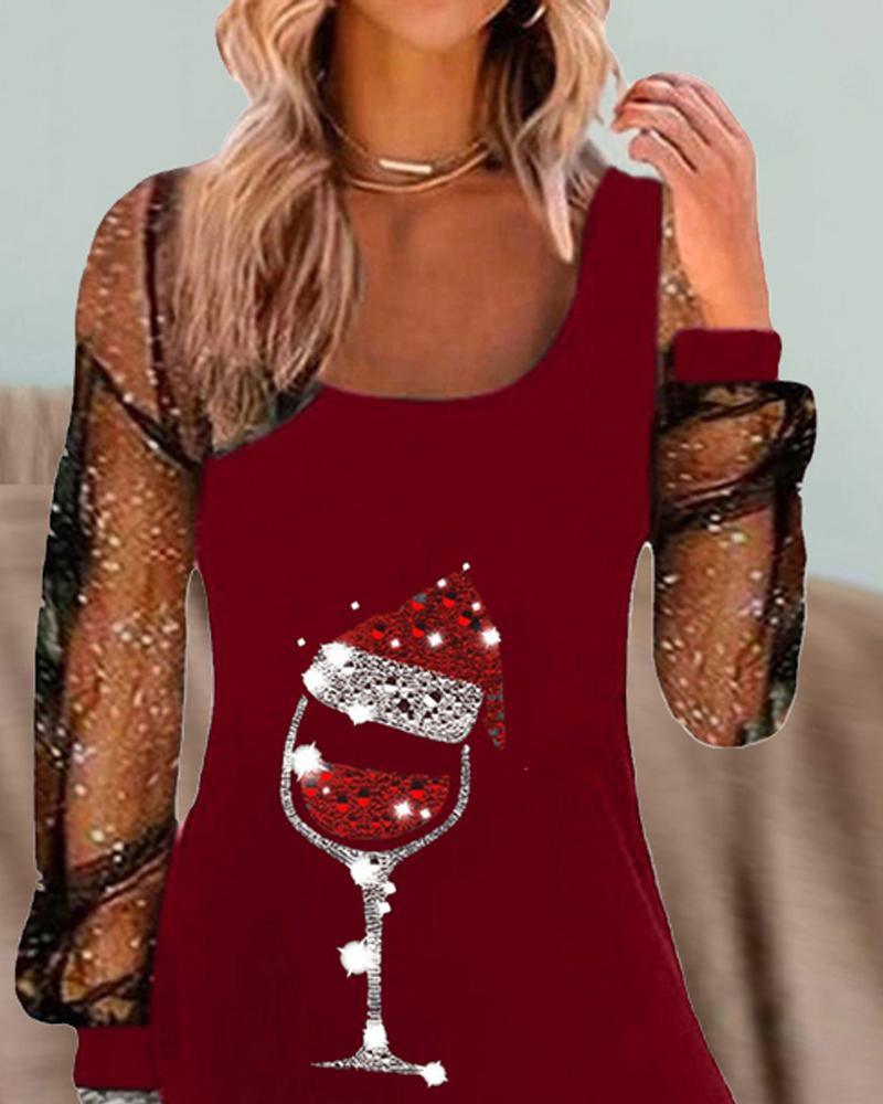 Women's Cocktail Dress Wine Glass Print Polyester 3