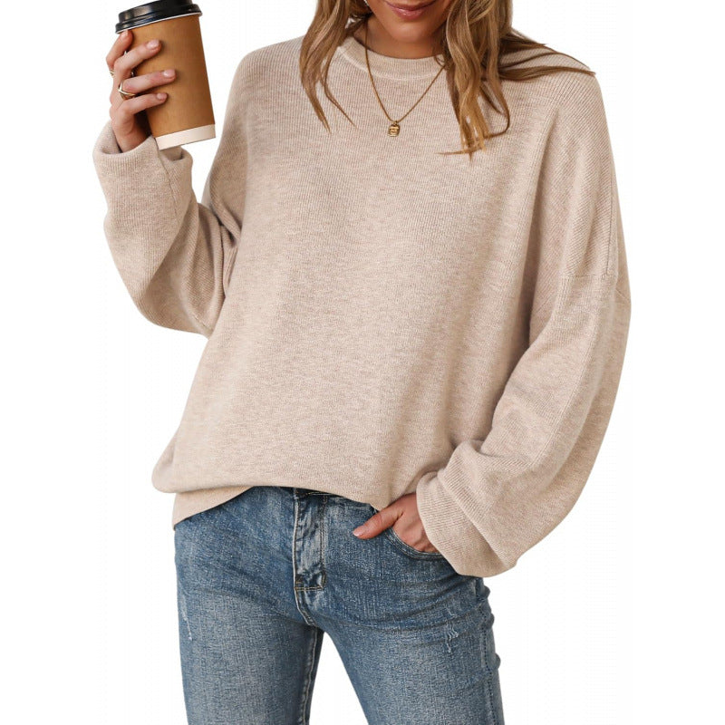 Women's Crew-Neck Knit Jumper in Chestnut – front view | Hensley London