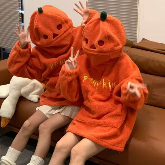 Women's Oversized Sweatshirt Orange Polyester Pumpkin Print 2