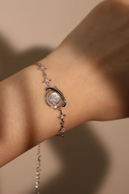 Unisex Bracelet Silver Moonstone Saturn Star Design - 1