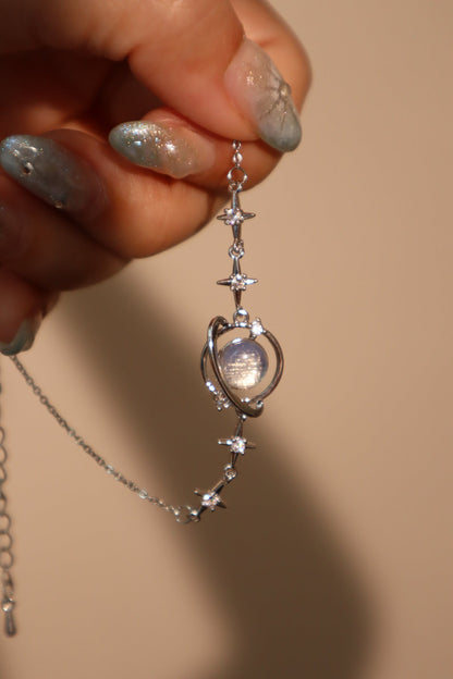 Unisex Bracelet Silver Moonstone Saturn Star Design - 2