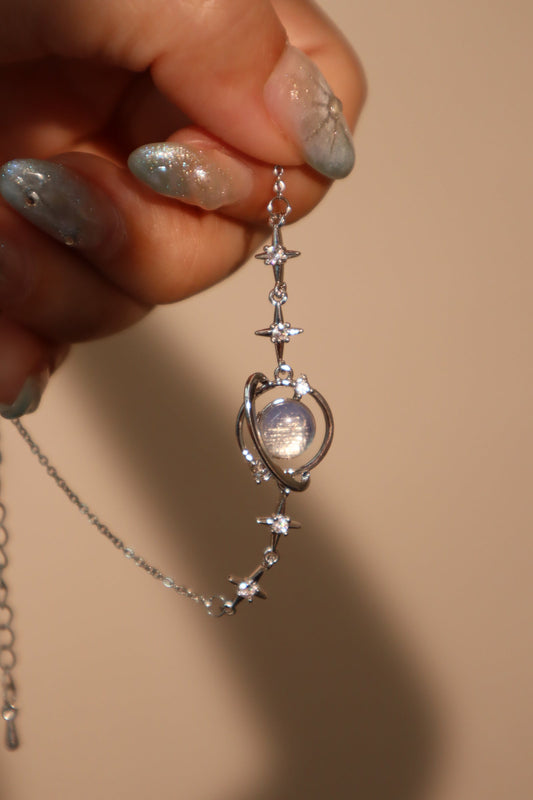 Unisex Bracelet Silver Moonstone Saturn Star Design - 2