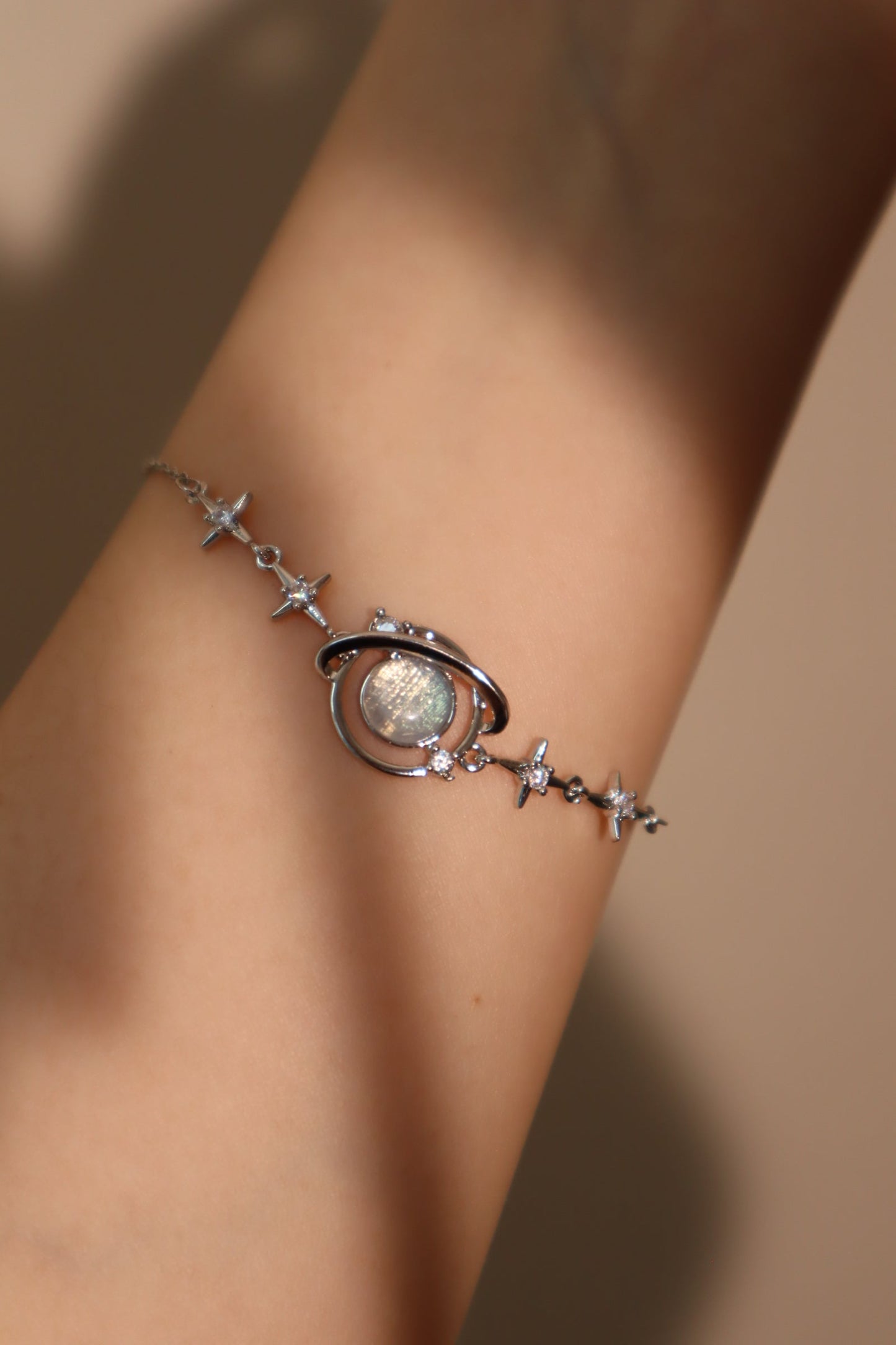 Unisex Bracelet Silver Moonstone Saturn Star Design - 3