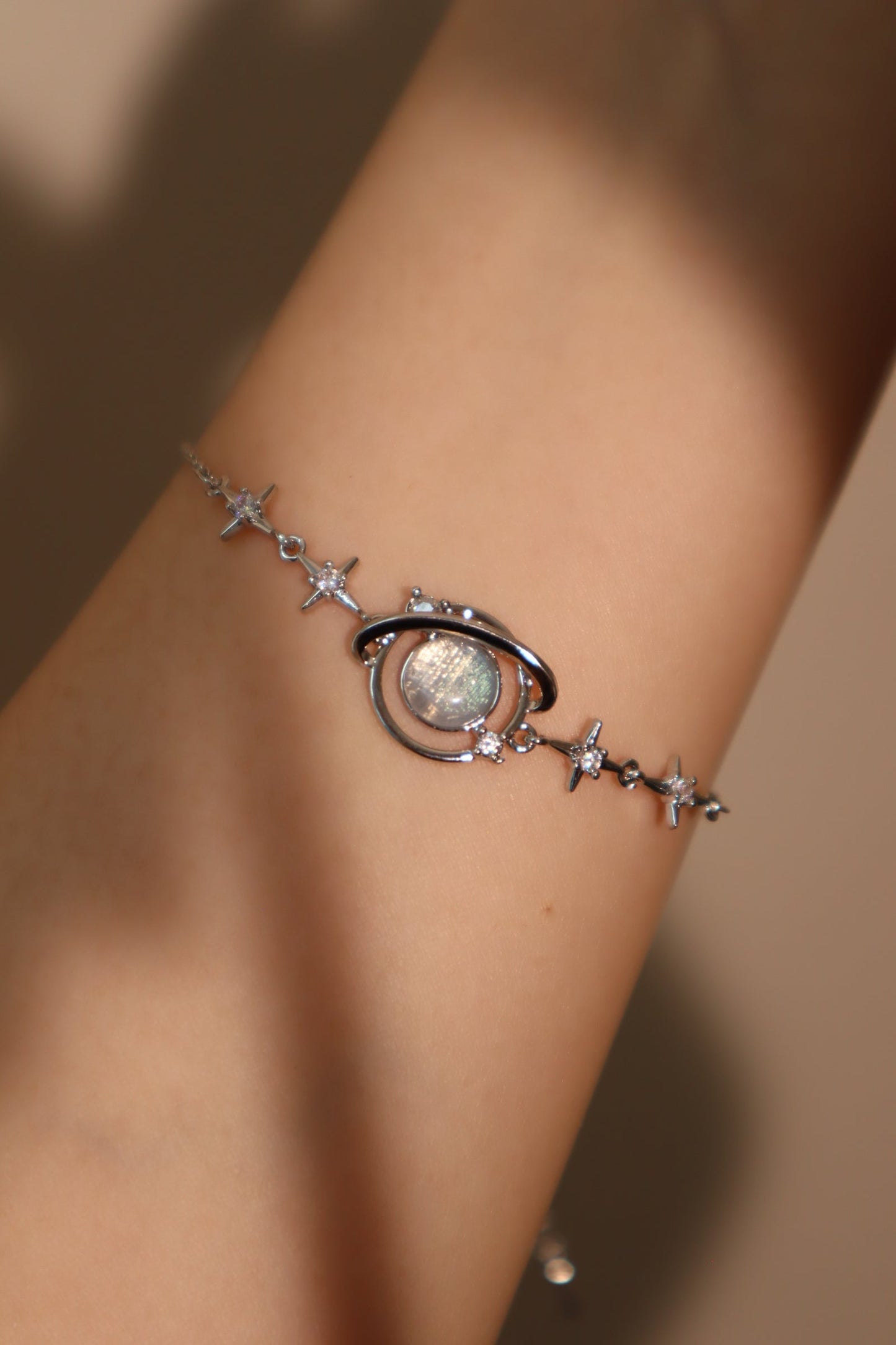 Unisex Bracelet Silver Moonstone Saturn Star Design - 4