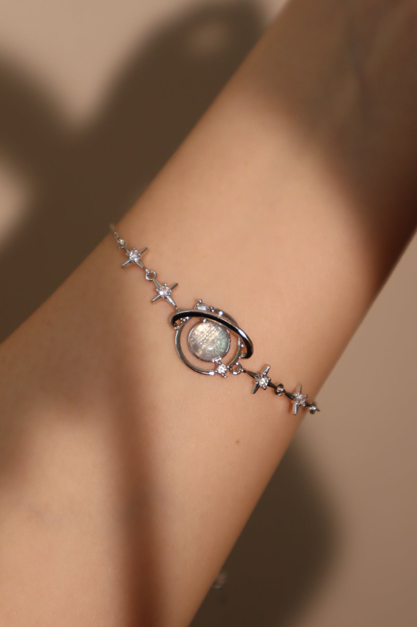 Unisex Bracelet Silver Moonstone Saturn Star Design - 5
