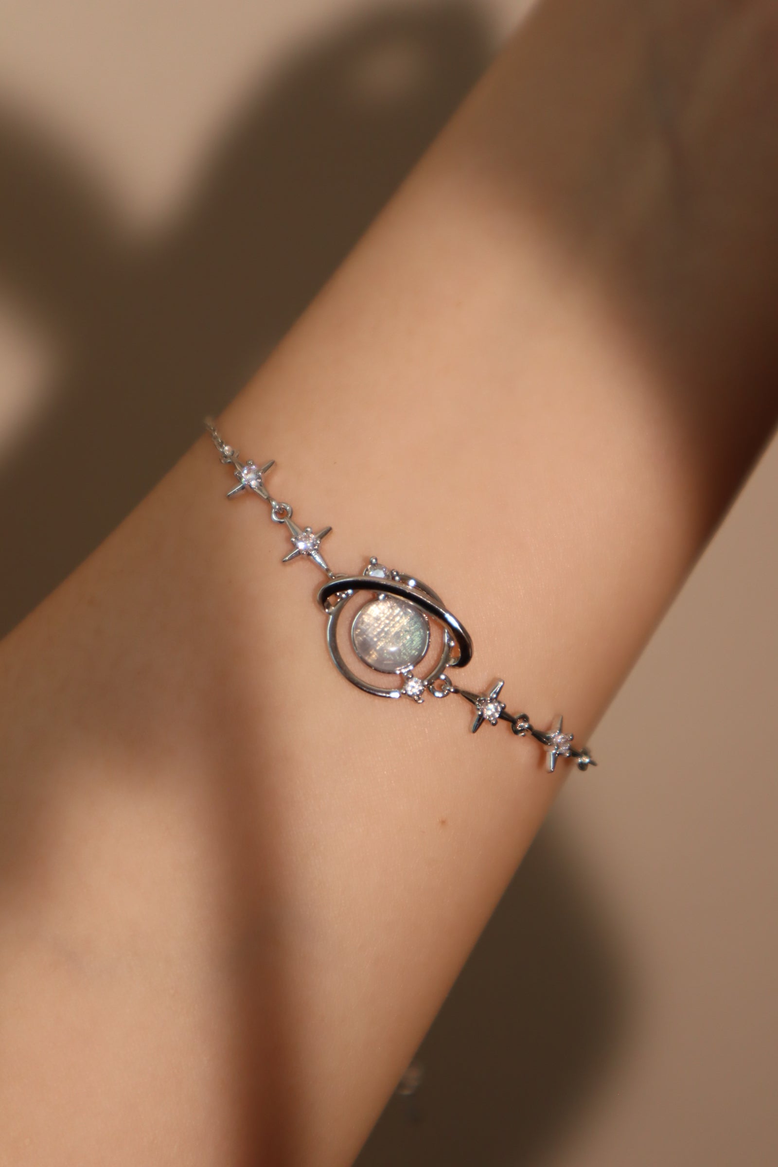 Unisex Bracelet Silver Moonstone Saturn Star Design - 5