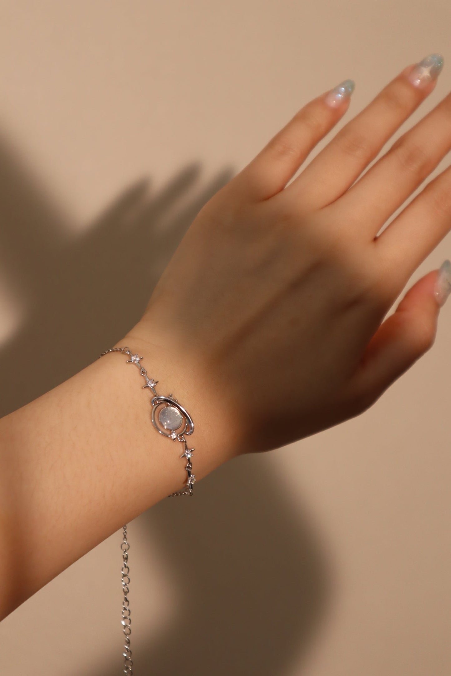 Unisex Bracelet Silver Moonstone Saturn Star Design - 7