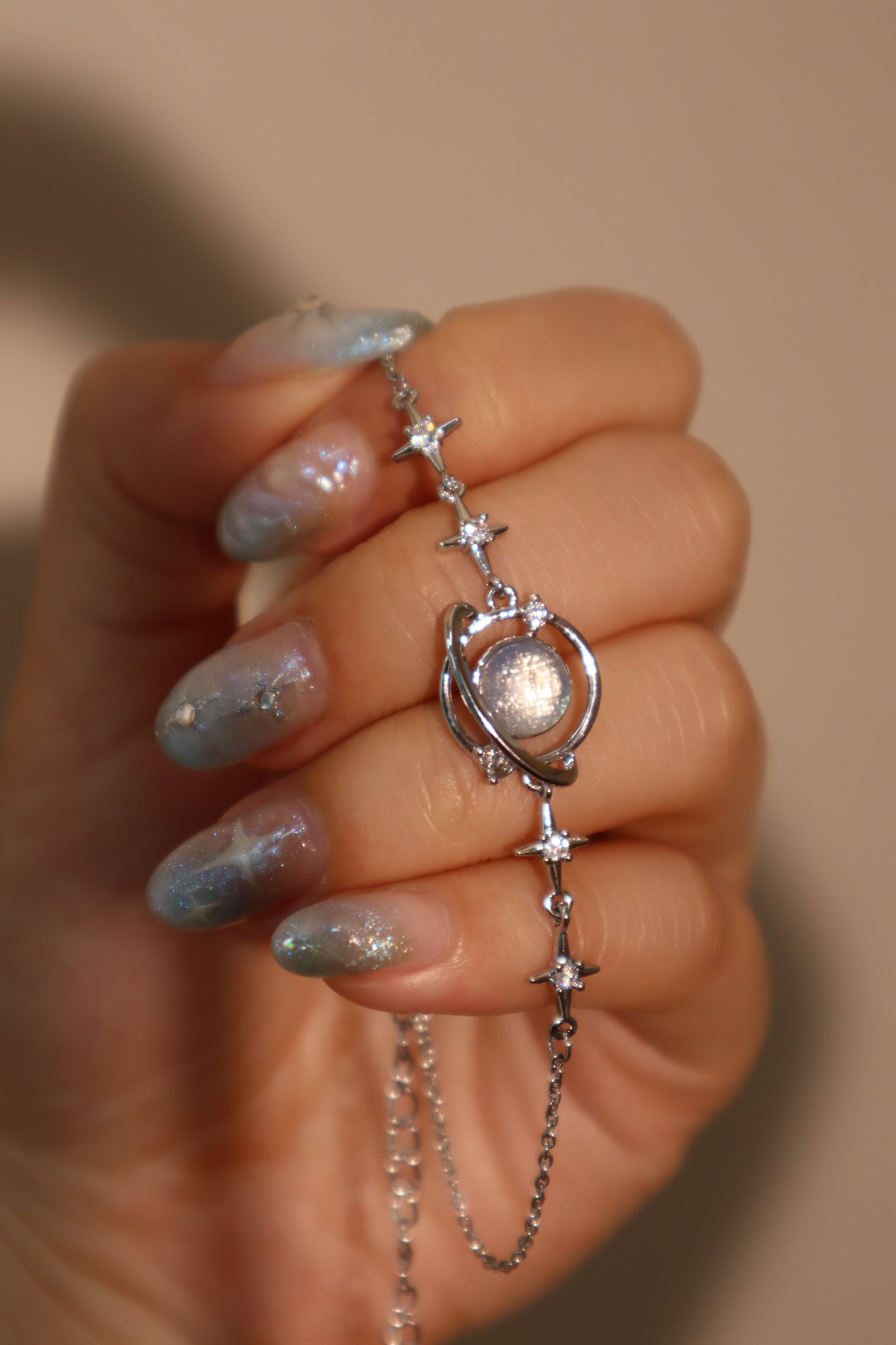 Unisex Bracelet Silver Moonstone Saturn Star Design - 8