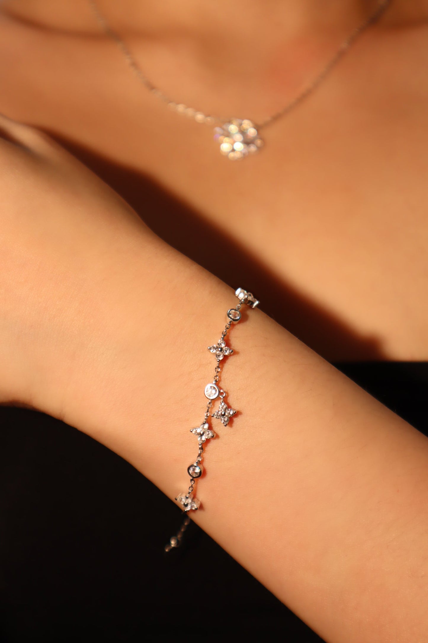Unisex Bracelet Silver Zirconia Multi Lucky Leaf - 3