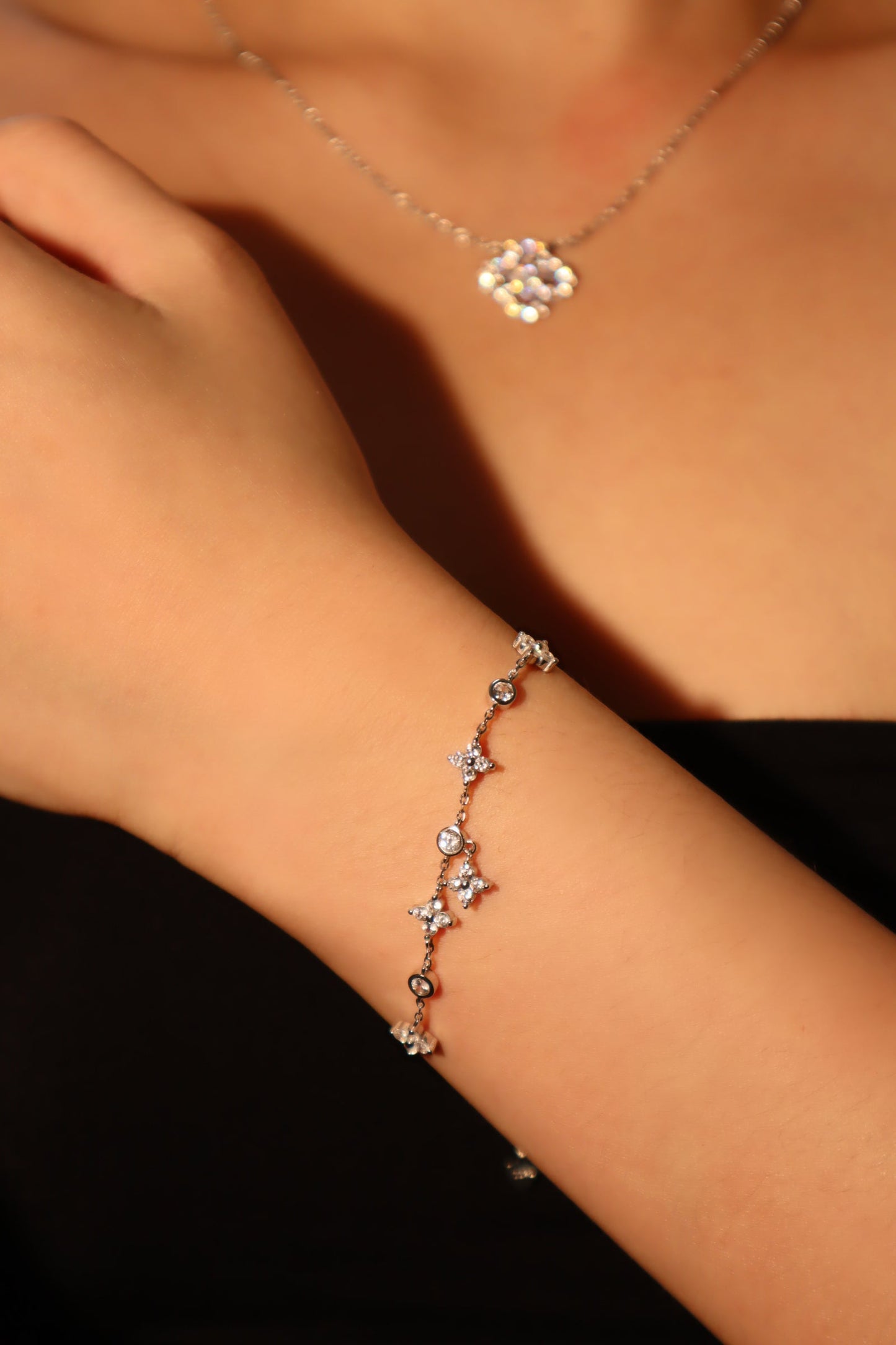 Unisex Bracelet Silver Zirconia Multi Lucky Leaf - 6