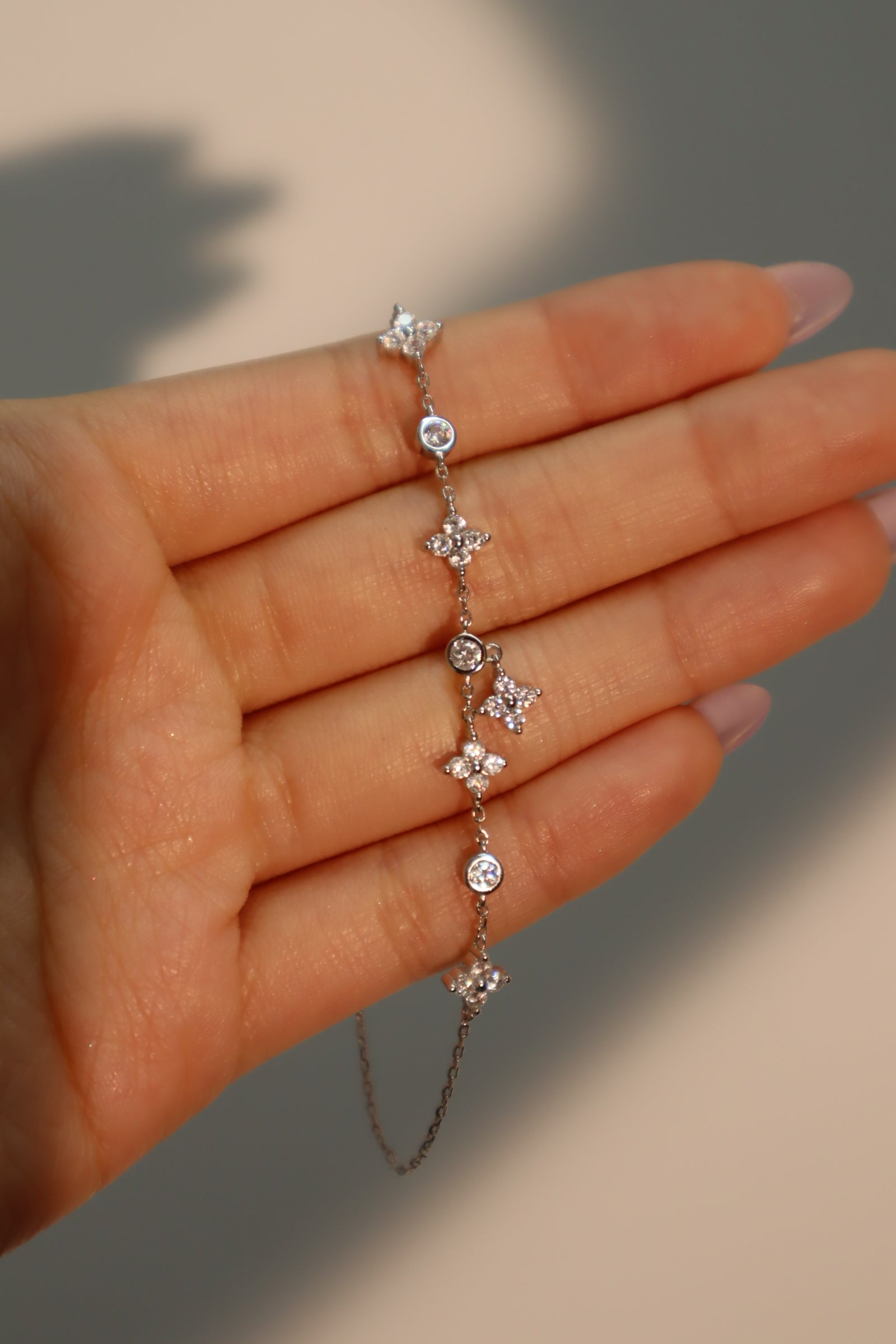 Unisex Bracelet Silver Zirconia Multi Lucky Leaf - 7