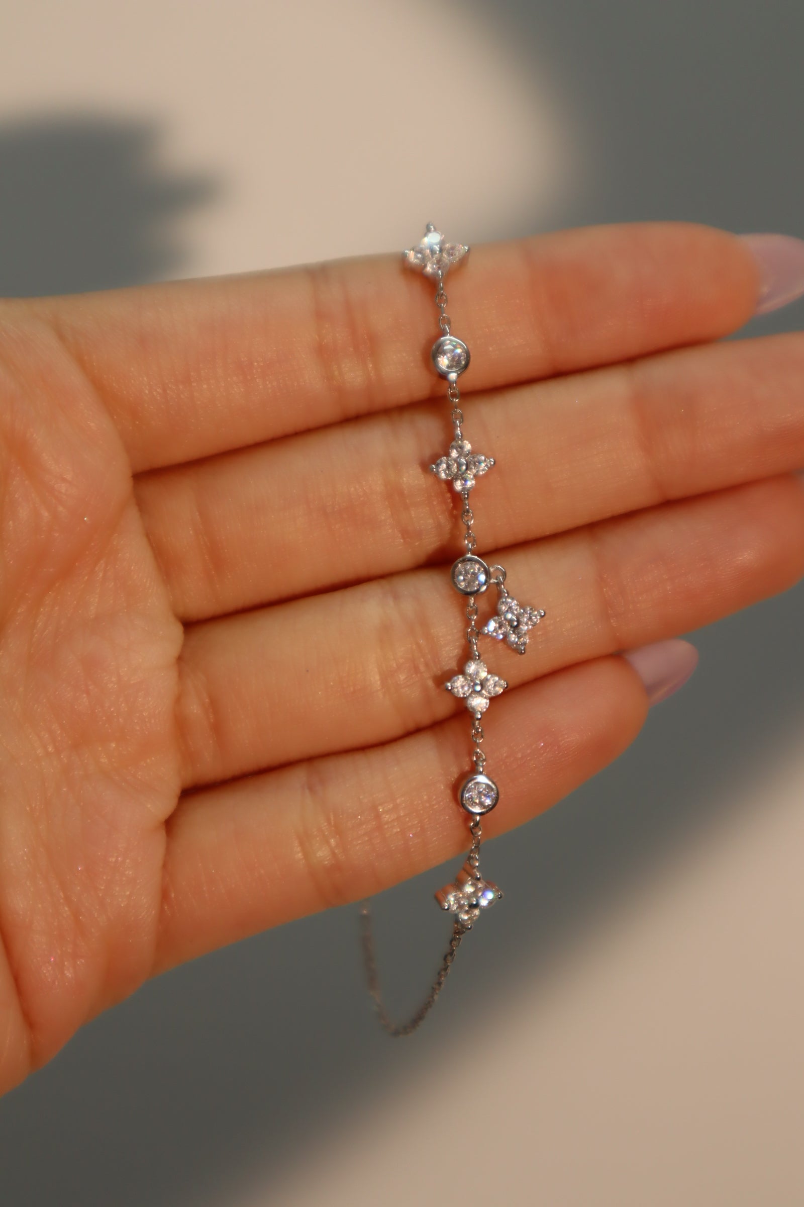 Unisex Bracelet Silver Zirconia Multi Lucky Leaf - 8